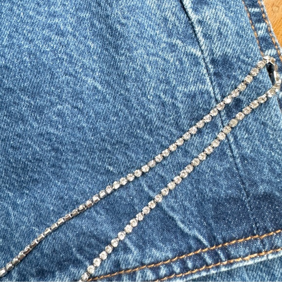 💙 NWT ZARA CUT OUT RHINESTONE CHAIN MOD RISE STRAIGHT JEANS - Picture 8 of 10